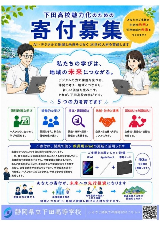 下田高校魅力化のための寄付募集チラシ